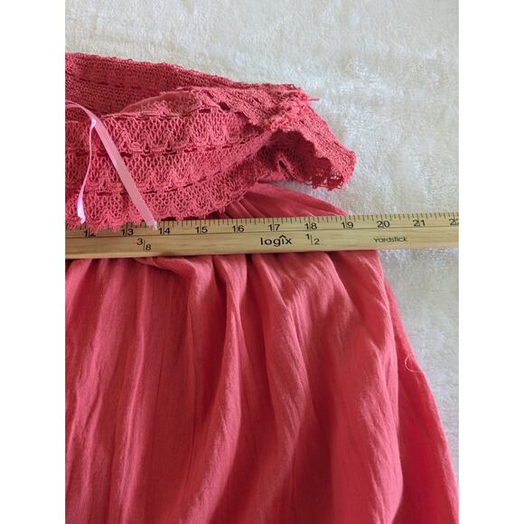 Coral Off-Shoulder Boho Midi Dress Mexico One Size Stretchy Pink Cotton Resort - Picture 3 of 7